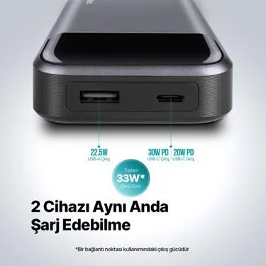2BB214UG ttec Reger Pro LCD 10.000mAh PD 30W  Taşınabilir Hızlı Şarj Aleti/Powerbank 2BB214  Uzay Grisi