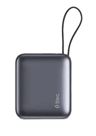2BB231GR ttec Reger Mini LCD 10.000mAh PD 20W USB-C ve Lightning Dahili Kablolu Taşınabilir Hızlı Şarj Aleti/Powerbank