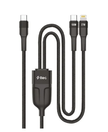 2DK56S ttec AlumiCable Duo USB-C – USB-C + Lightning 100W 150cm Hızlı Şarj Kablosu